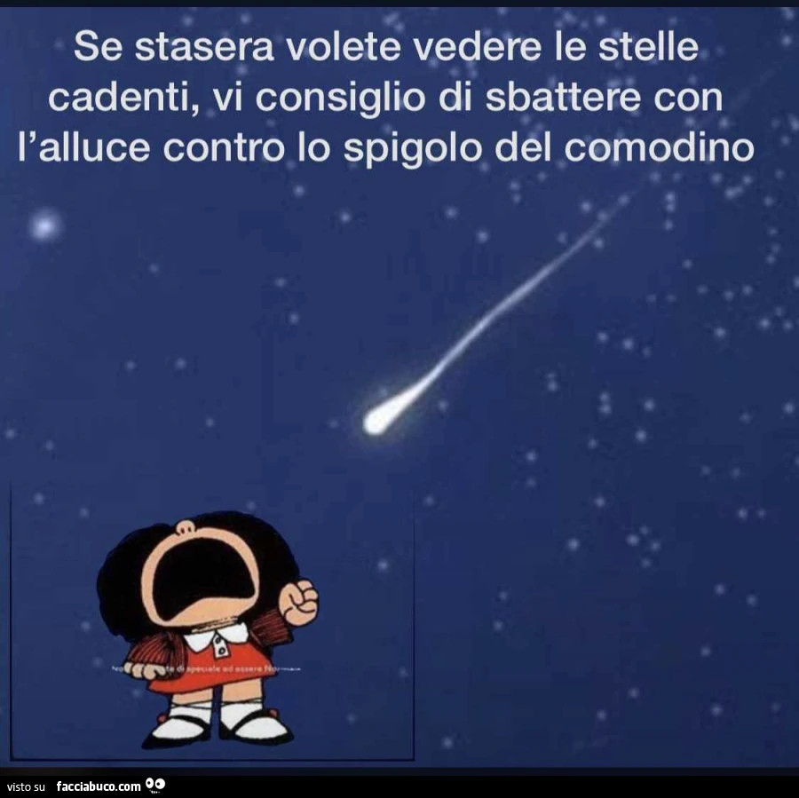 Se stasera volete vedere le stelle cadenti, vi consiglio di sbattete con l'alluce contro lo spigolo del comodino