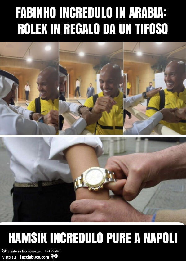 Fabinho incredulo in arabia: rolex in regalo da un tifoso hamsik incredulo pure a napoli