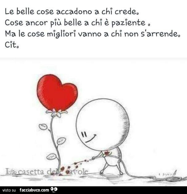 Le belle cose capitano a chi crede. Cose ancor più belle capitano a chi è paziente. Ma le cose migliori vanno a chi non s'arrende