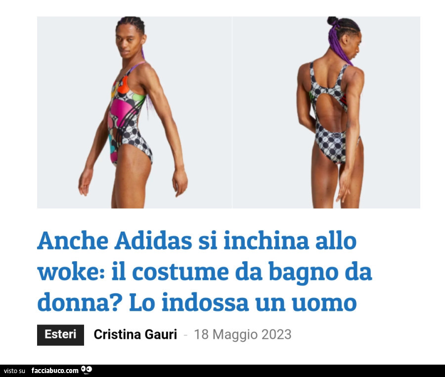 Anche adidas si inchina allo woke: il costume da bagno da donna? Lo indossa un uomo