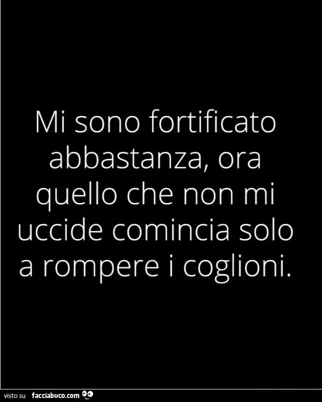 Mi sono fortificato abbastanza, ora quello che non mi uccide comincia solo a rompere i coglioni
