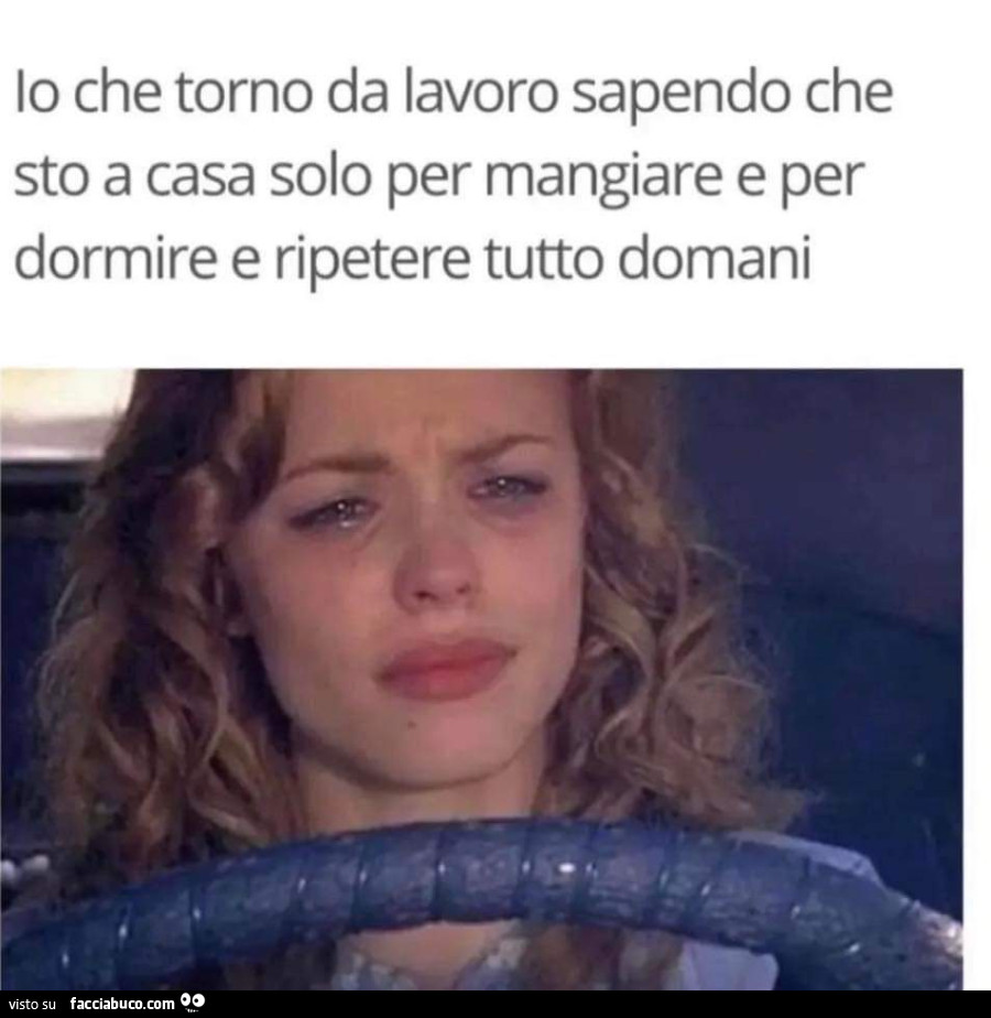 Io che torno da lavoro sapendo che sto a casa solo per mangiare e per dormire e ripetere tutto domani