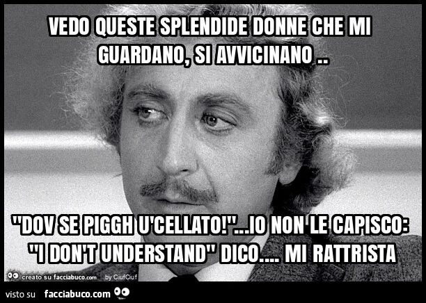 Vedo queste splendide donne che mi guardano, si avvicinano. "Dov se piggh ùcellato! "&hellip; Io non le capisco: "i don't understand" dico&hellip; mi rattrista