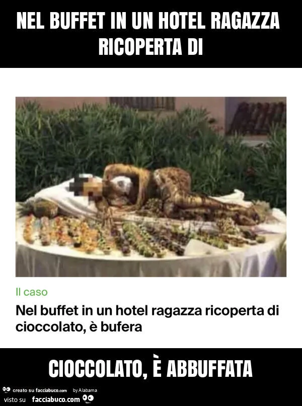 Nel buffet in un hotel ragazza ricoperta di cioccolato, è abbuffata