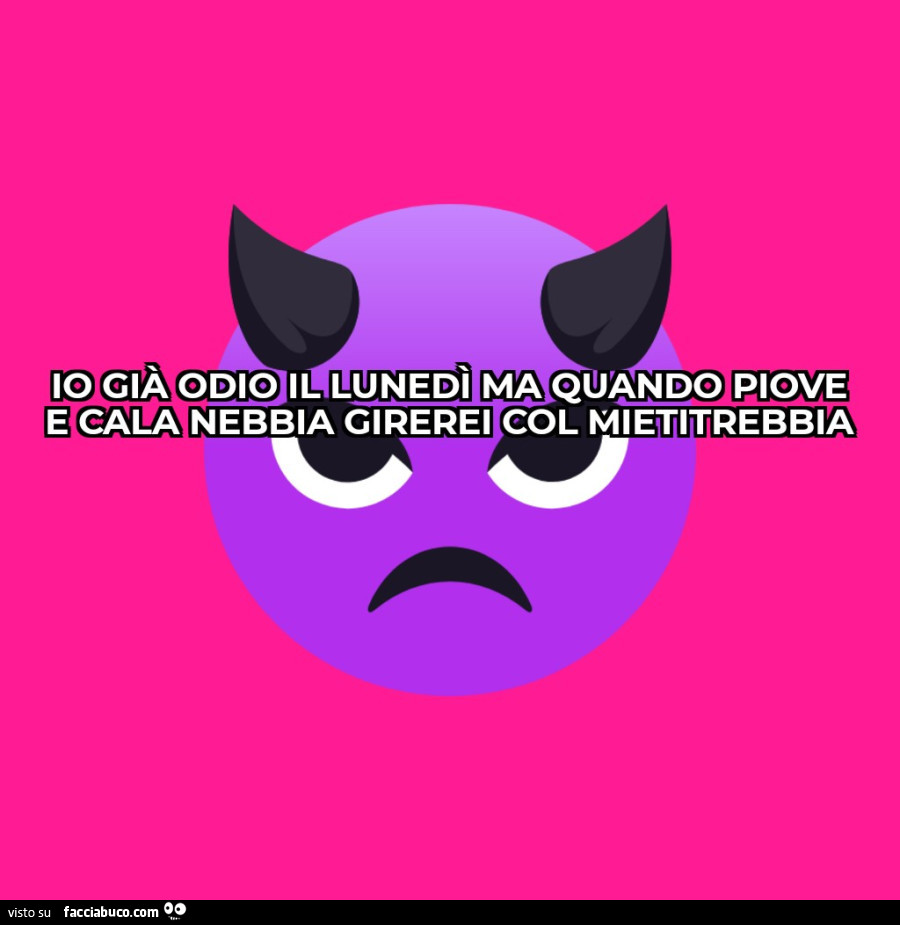 Io già odio il lunedì ma quando piove e cala nebbia girerei col mietitrebbia